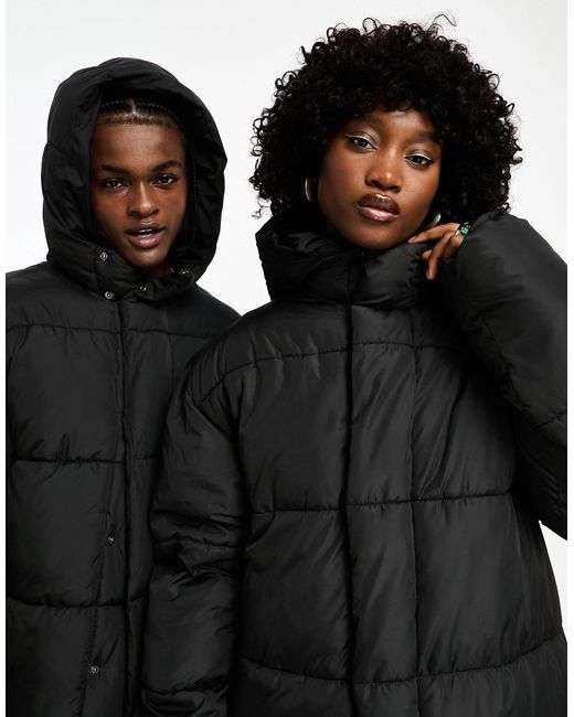 Collusion Black Unisex Maxi Puffer Jacket With Hood