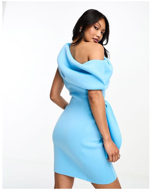 ASOS Mini-jurk Met Afgezakte Schouder En Samengeplooide Taille in het Blue