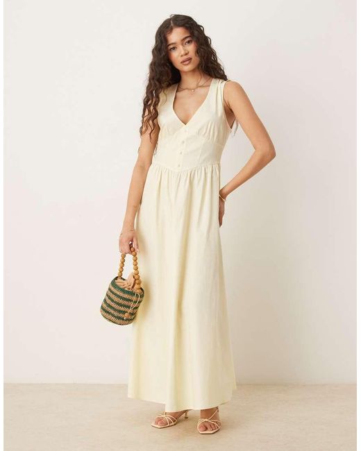 ASOS Natural V Neck Waisted Button Down Midi Dress