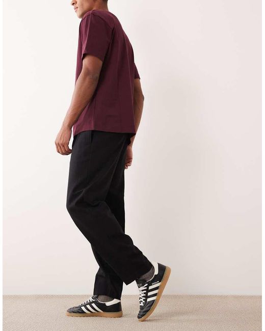 ASOS Black Tailored Relaxed Tapered Pants With Wool Blend for men