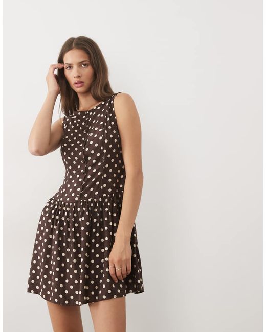 Brave Soul Natural Slash Neck Button Down Dropped Waist Mini Dress