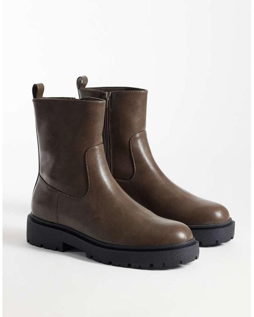 ASOS Brown Zip Up Boots With Cleated Sole for men