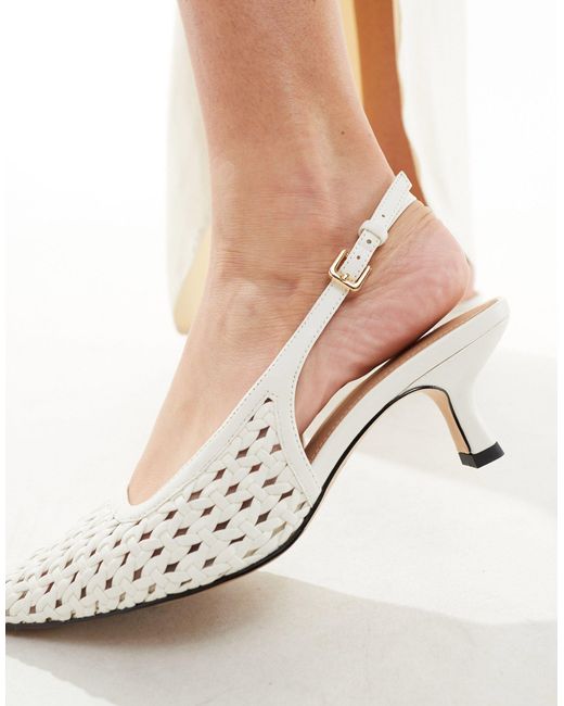& Other Stories White Leather Braided Sling Back Pointed Kitten Heels