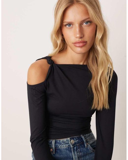 ASOS Blue Polyamide Twist Cold Shoulder Top