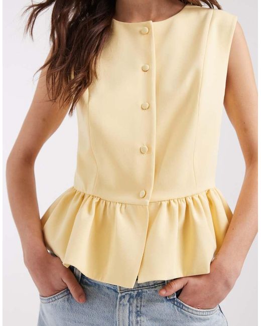 ASOS Yellow Button Down Peplum Tailored Top