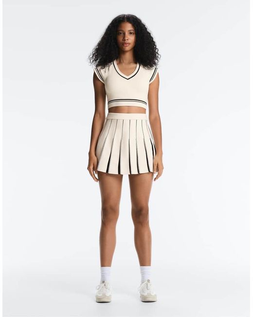 Oysho White Seamless High Rise Pleats Short Skirt