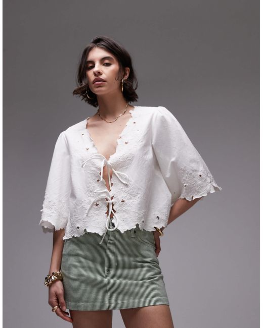 TOPSHOP Gray Floral Cutwork Bed Jacket