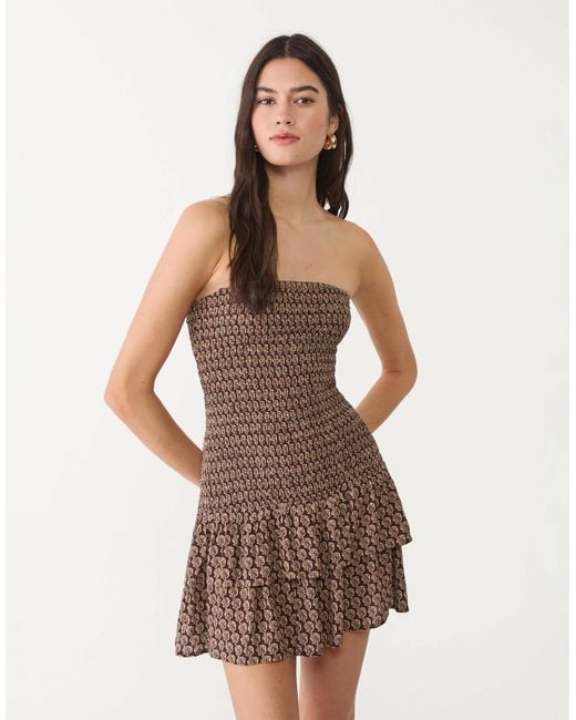 Stradivarius Natural Ruched Mini Dress