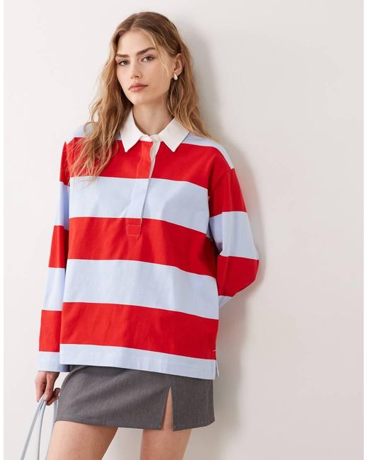 ARKET Red Long Sleeve Rugby Polo Shirt