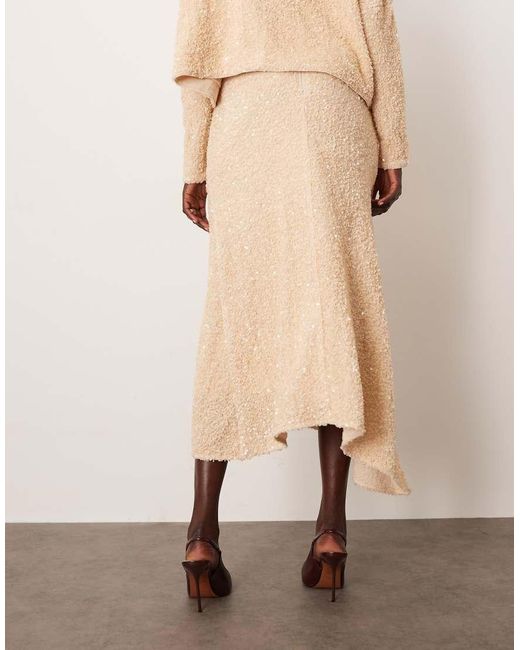 ARRANGE Natural Velvet Allover Sequin Asymmetric Hem Skirt Co-Ord