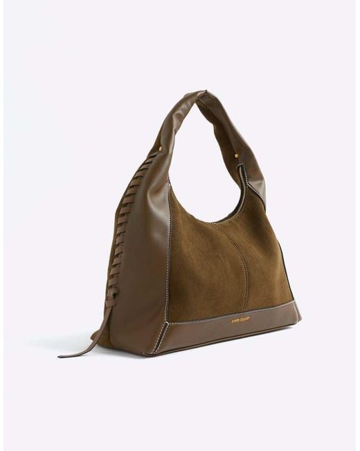 River Island Brown Whipstitch Slouch Bag