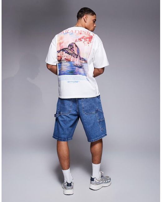T-Shirt Bianca Con Stampa Grafica "Paradisio" Sul Retro di Sixth June in Gray da Uomo