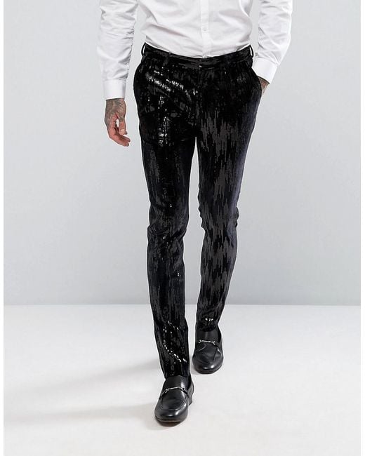 ASOS Super Skinny Pants In Black Velvet And Sequins for men