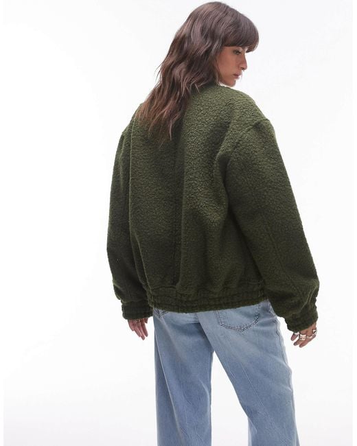 TOPSHOP Green Boucle Bomber Jacket