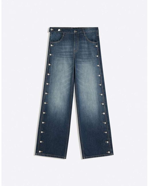 Bershka Gray Low-rise Straight-leg Jeans With Side Buttons