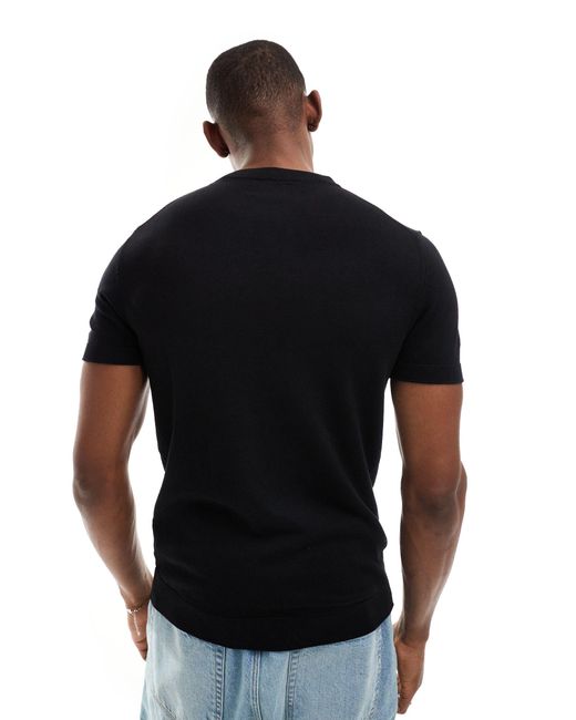 Pull&Bear – körperbetontes t-shirt aus feinstrick in Black für Herren