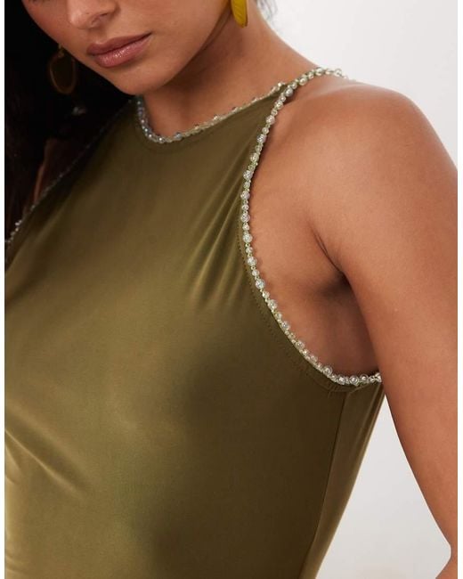 ASOS Green Racer Neck Maxi Dress With Trim Detailing