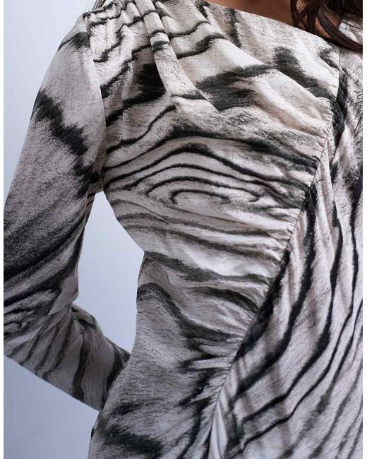 TOPSHOP Nette Asymmetrische Mini-Jurk Met Abstracte Print in het White
