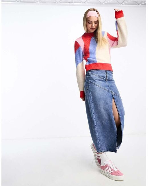 Monki Red High Neck Knitted Jumper