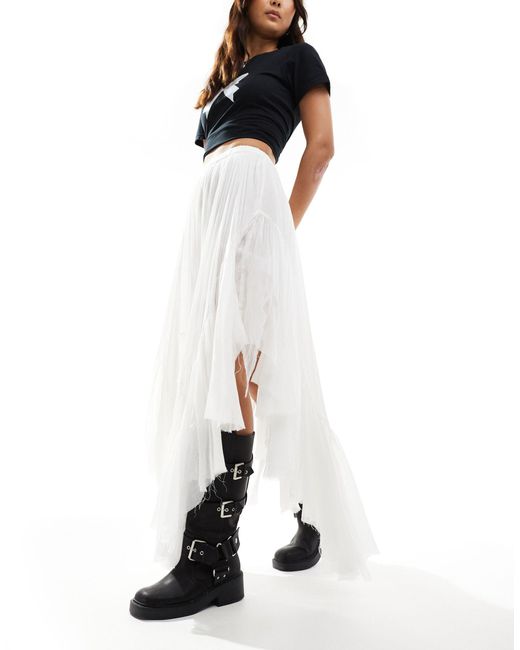 Free People White Asymmetric Clover Boho Maxi Skirt