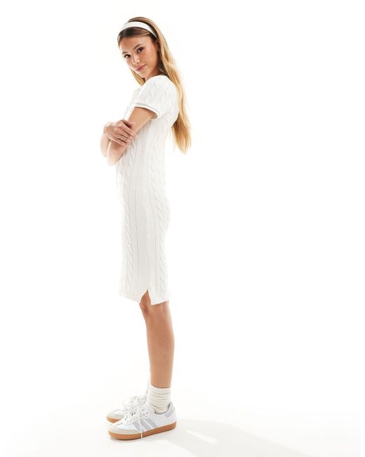 Polo Ralph Lauren White Cable Knit Polo Dress With Logo