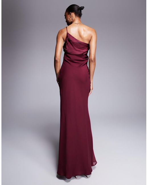 ASOS Purple Asos Design Tall Satin Chiffon Mix Draped One Shoulder Maxi Dress