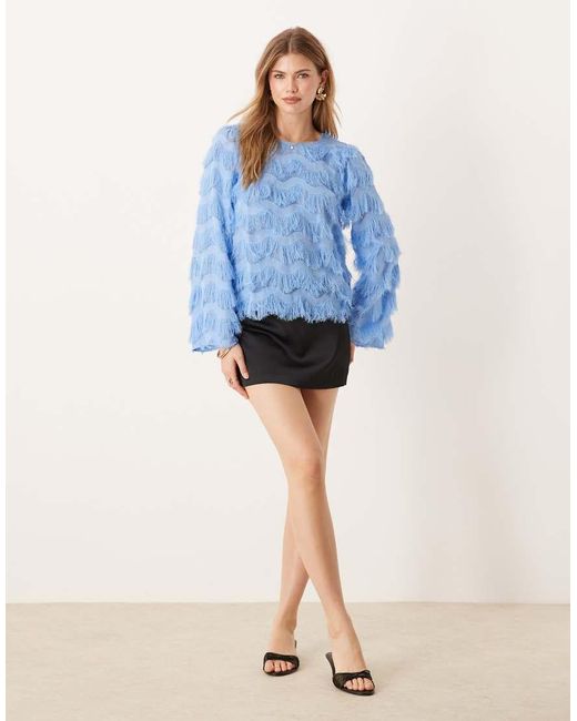 Y.A.S Blue Textured Flared Sleeve Blouse