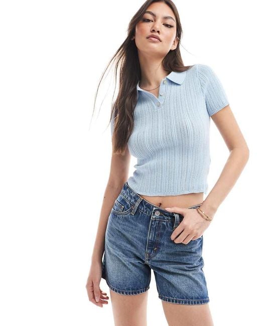 Monki Blue Aimo Relaxed Denim Shorts