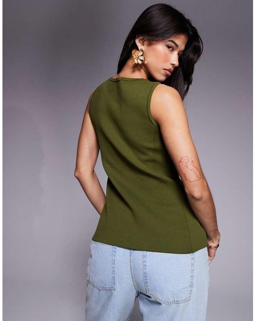 ASOS Green Knitted Button Front Waistcoat With Flower Buttons
