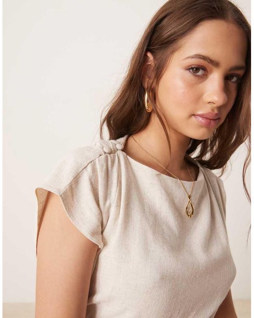 ASOS Midi Jurk Van Linnenmix Met Open Achterkant En Gedrapeerd Taille in het Natural