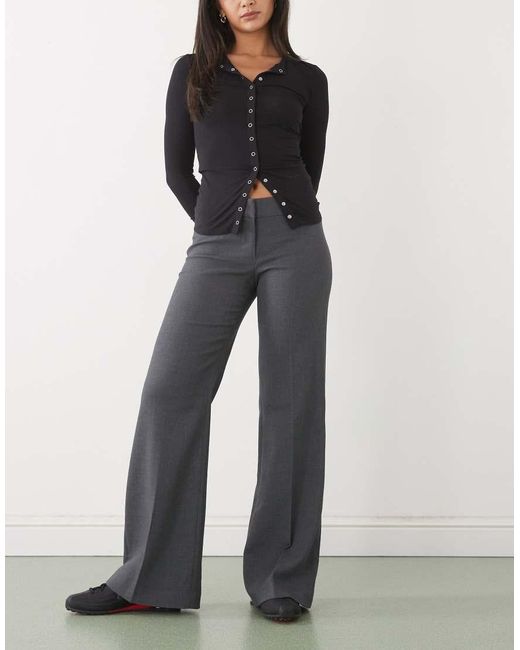 Weekday Gray Wide Leg Flared Tailored Trousers With Front Pleat