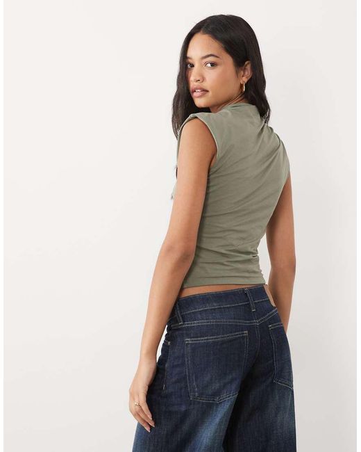 Abercrombie & Fitch Green Sleeveless Top With Ruching Detail