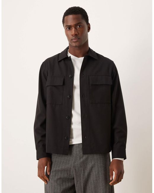 Mango Black Wool Mix Shacket for men