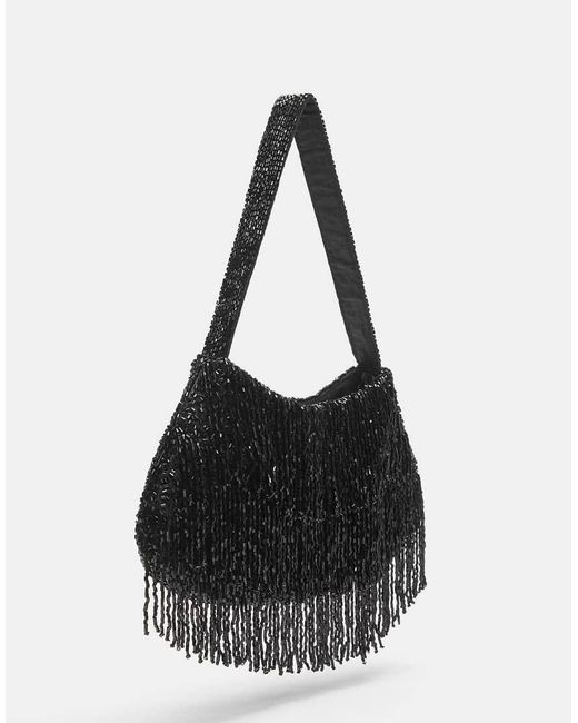 Pull&Bear Black Shoulder Bag With Fringe And Beads