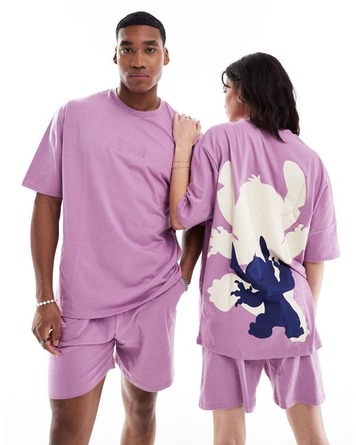 ASOS Purple Stitch Disney T-shirt And Shorts Pyjama Set