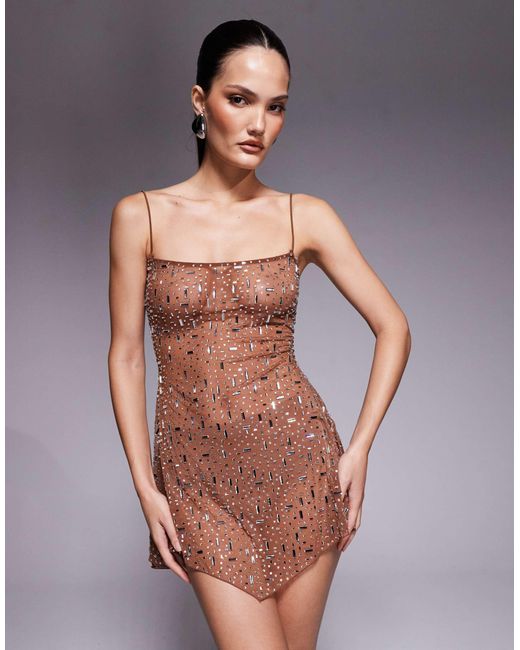 Oh Polly Gray Hanky Hem Hot Fix Embellished Mini Dress