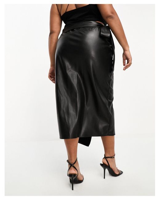 Never Fully Dressed Black Pu Wrap Midi Skirt