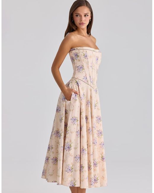 House Of Cb White Gina Ivory Sweet Peony Floral Print Strapless Maxi Dress