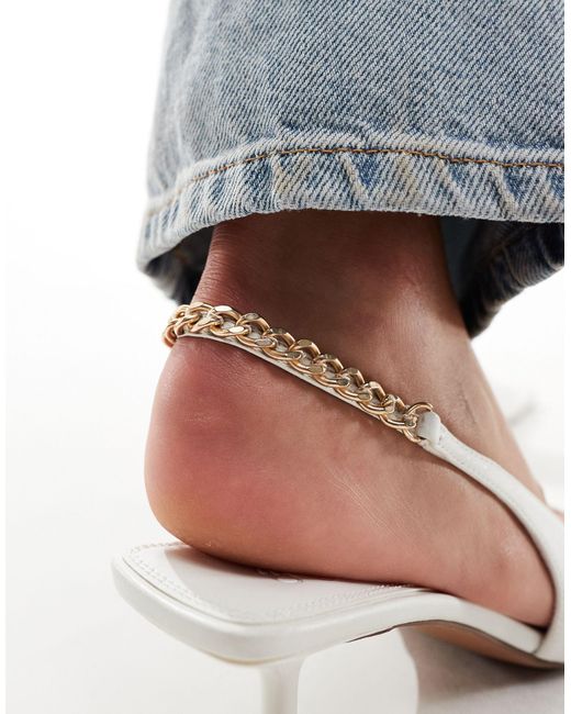 ASOS White Sharp Slingback Chain Detail Kitten Heel Shoes