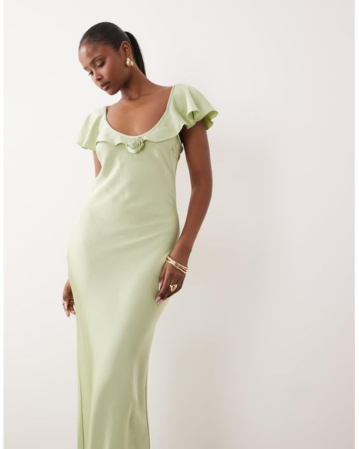 Vero Moda Green Cap Sleeve Rose Detail Maxi Dress