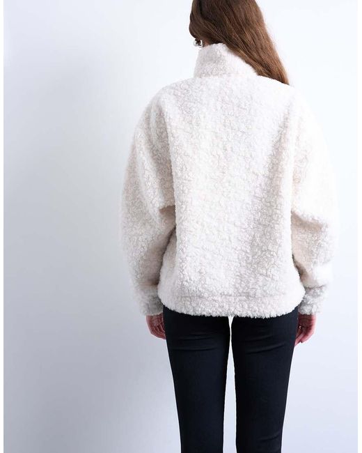 TOPSHOP White Borg Quarter Zip Top