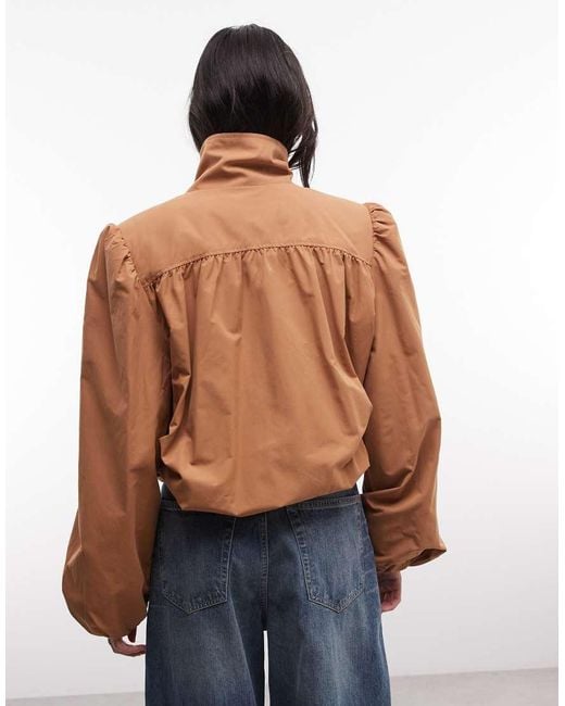 Monki Natural Balloon Sleeve High Neck Trench Coat