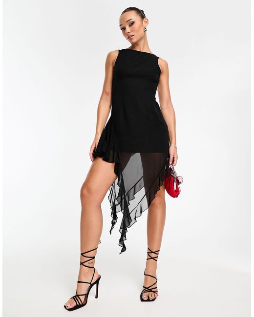 ASOS Black – minikleid aus chiffon mit tiefem rückenausschnitt und rüschensaum