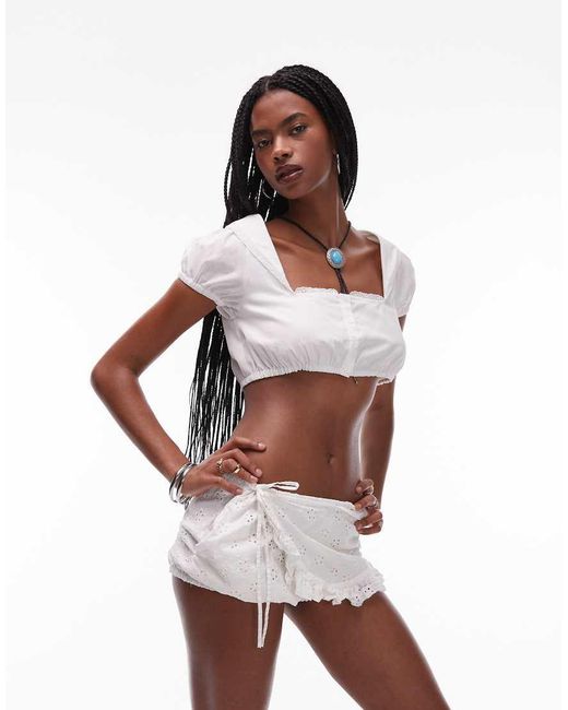 Frankie's Bikinis White X Bella Hadid Broderie Crop Top Co-ord