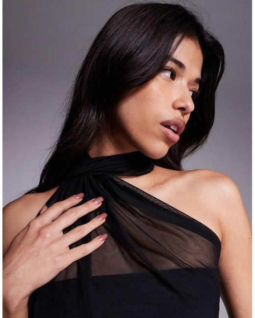 Fashionkilla Black Exclusive Sheer Mesh Neck Tie Top