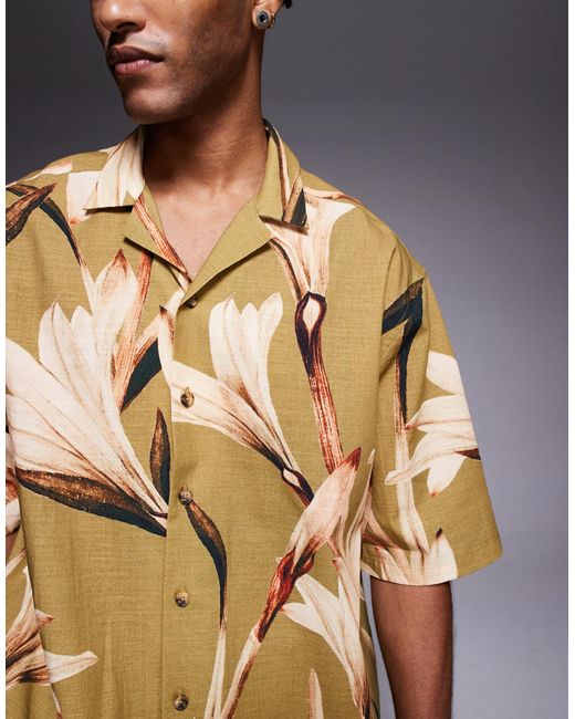 Chemise décontractée avec col à revers et imprimé fleuri - kaki ASOS pour homme en coloris Metallic