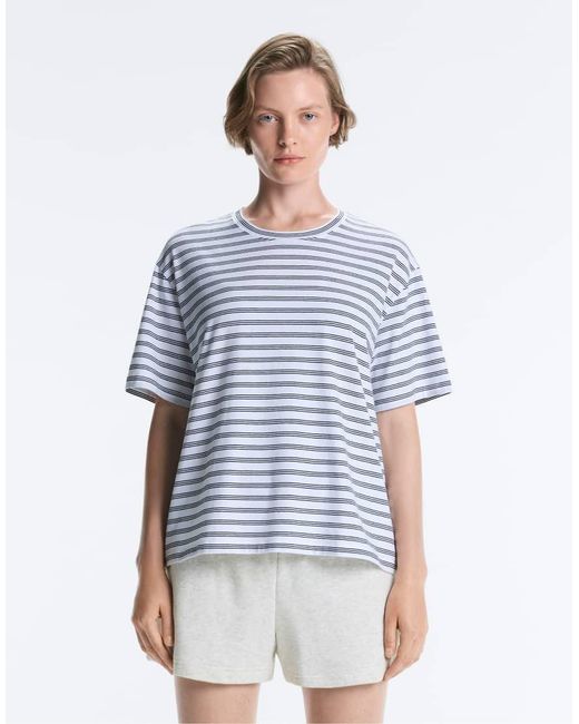 Oysho Blue Striped Short-sleeved T-shirt