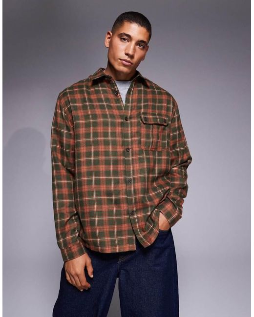 ASOS Blue Relaxed Check Shirt With Patch Pocket for men