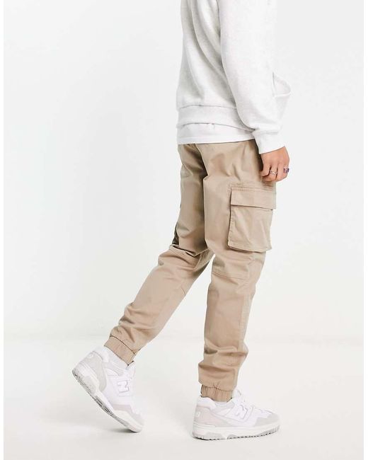 Only & Sons White Tapered Fit Cuffed Cargo Trousers for men