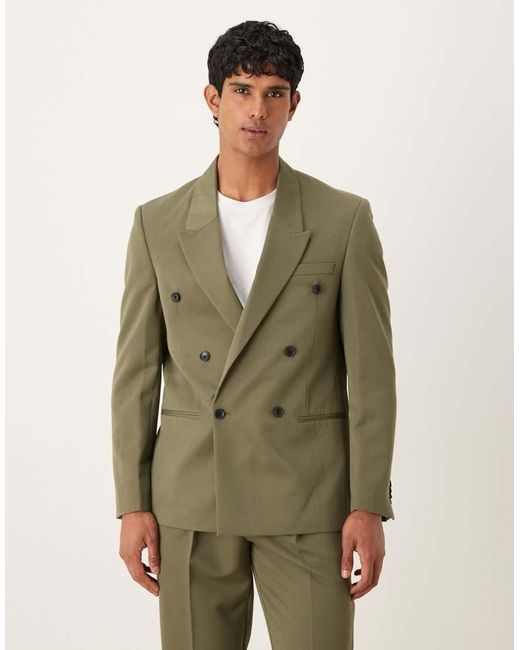 ASOS Green Regular Double Breasted Suit Jacket for men